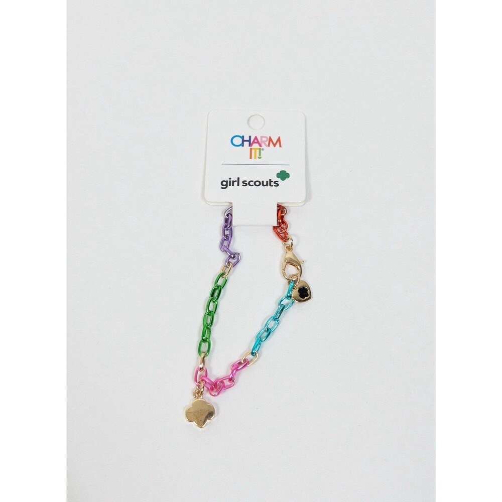 Charm It Girl Scouts Rainbow Colored Charm Bracelet! Trefoil Emblem!